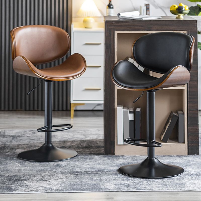 Modern Swivel Footrest Bar Stool Metal Backrest Indoor Counter Stool with Wood Seat