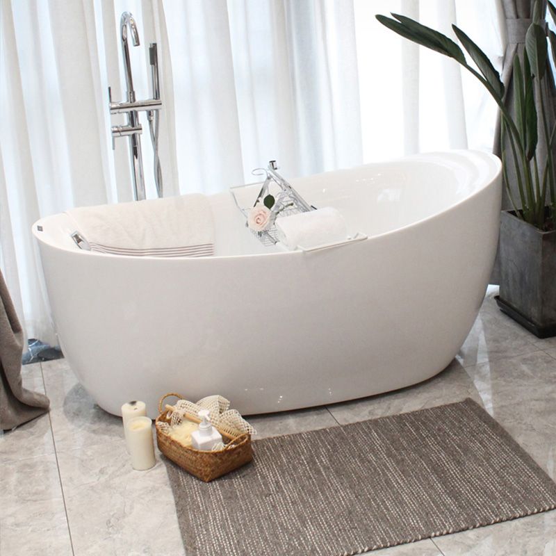 Modern White Ellipse Acrylic Bathtub Freestand Soaking Bathtub with Drain Bath Tub