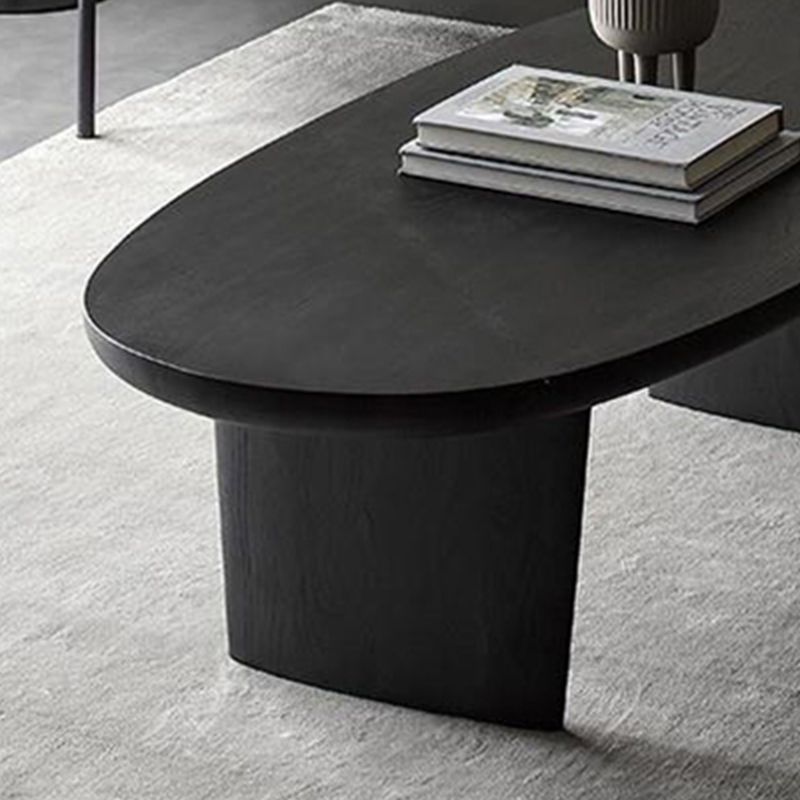 Scandinavian Oval Wood Coffee Table 15.75"H 2 Legs Cocktail Table