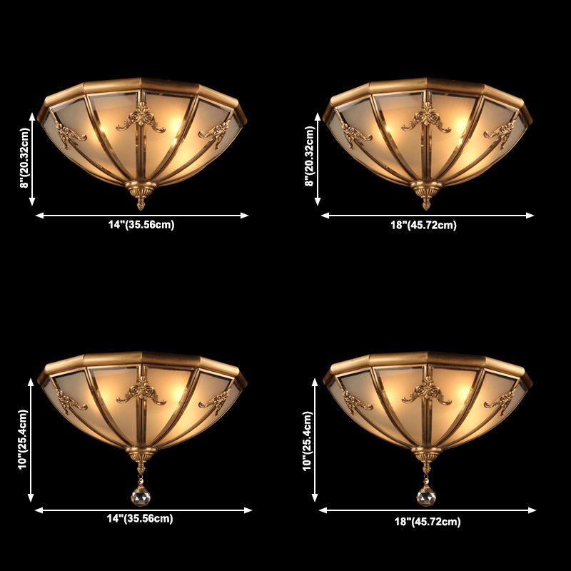 Flush Mount Ceiling Light Vintage Style Shaded Glass Flush Ceiling Light in Brass