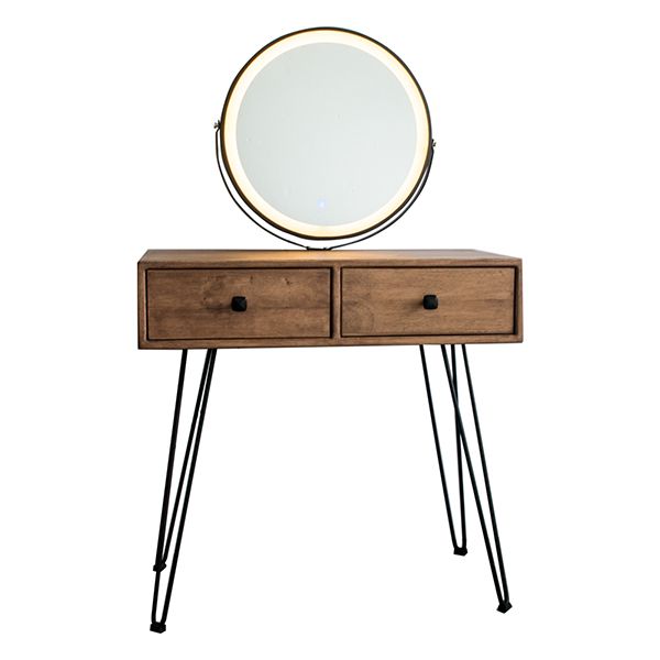 Mid-Century Modern 2-Drawer Solid Wood Brown Standing Vanity Dressing Table