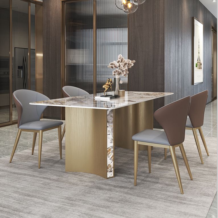 Luxury 1/3/4/5/7 Pieces Dining Set Sintered Stone Top Dining Table with Leather Chairs