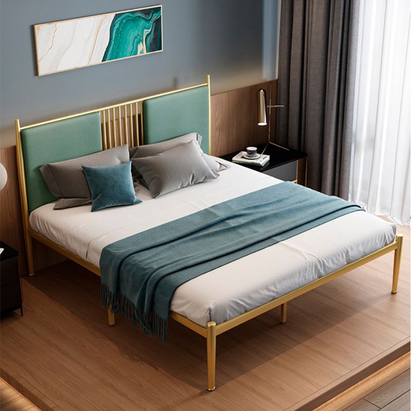 Glam Golden Frame Bed with Metal Legs and Upholstered Headboard