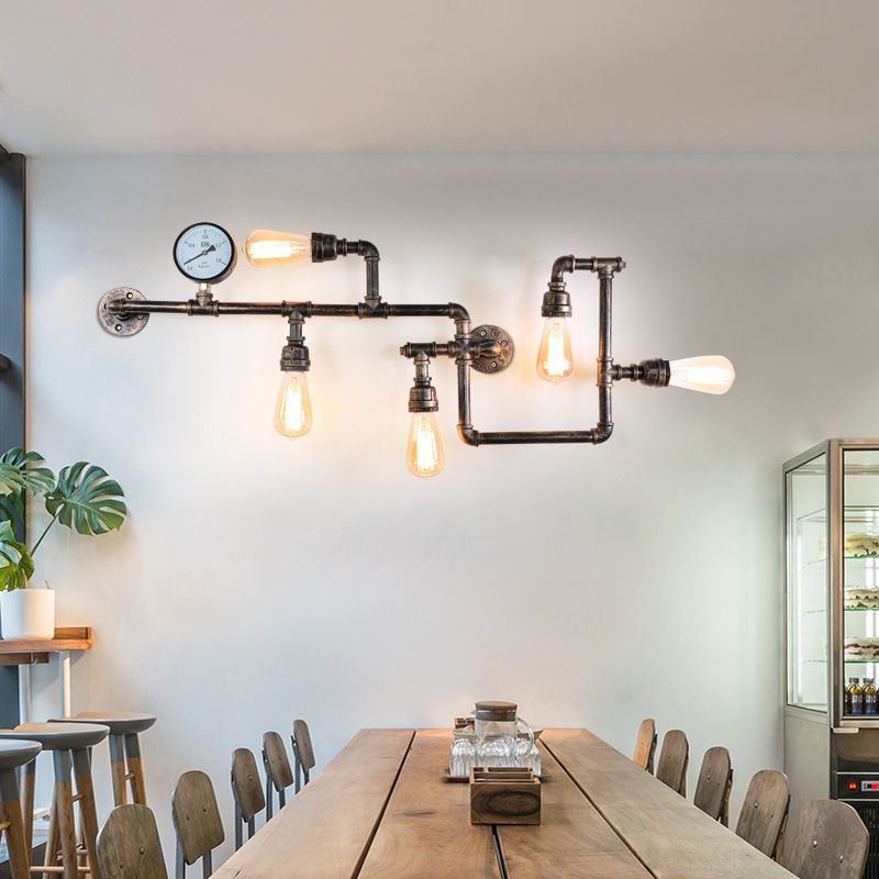 Industrial Wall Sconce Metal Pipe Shape Wall Light for Living Room in Rust