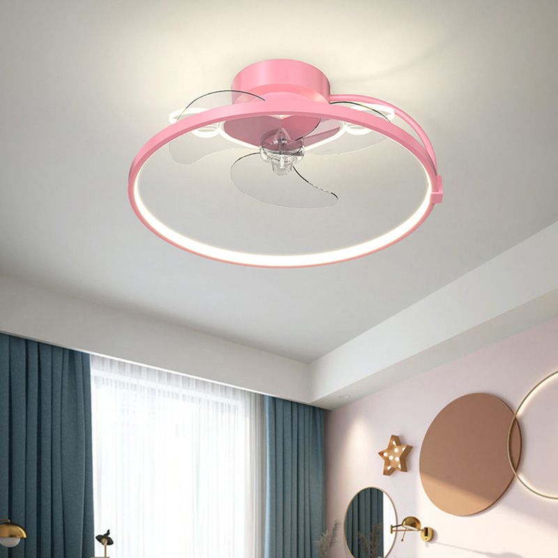 Heart Wings Shaped Ceiling Fan Lamp Cartoon Metal Children Bedroom LED Flush Mount Light