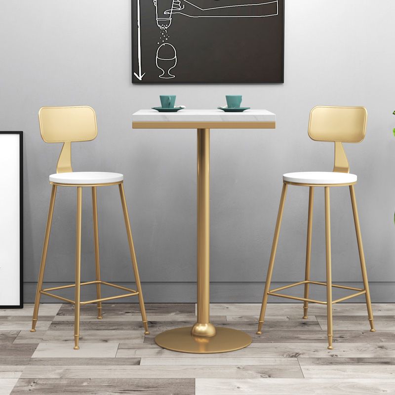 Gold Base Bar Table White Stone Fixed Pub Height Dining Table