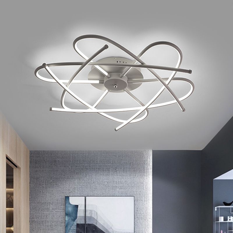 Curvo Linear Metal Semi Flush Modernst LED White Massimale Montato Fixture in Warm / White Light