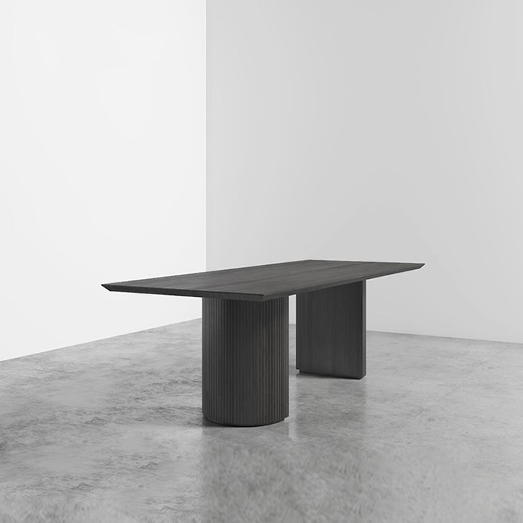 Industrial Solid Wood Dining Table Rectangle Table with Double Pedestal