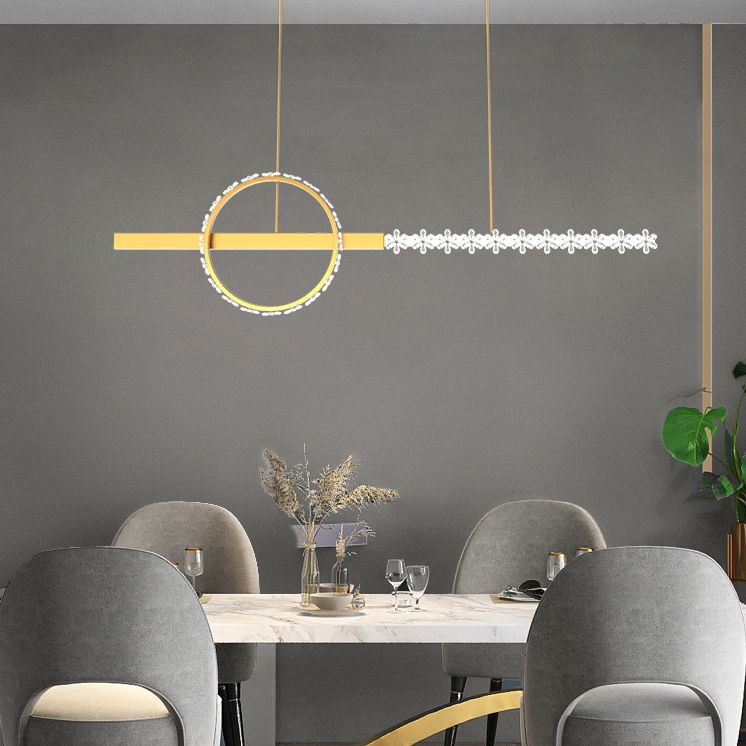 Moderno lampadario a forma di pizzo lineare Isola illuminazione in metallo 2 luci isola luminosa in oro