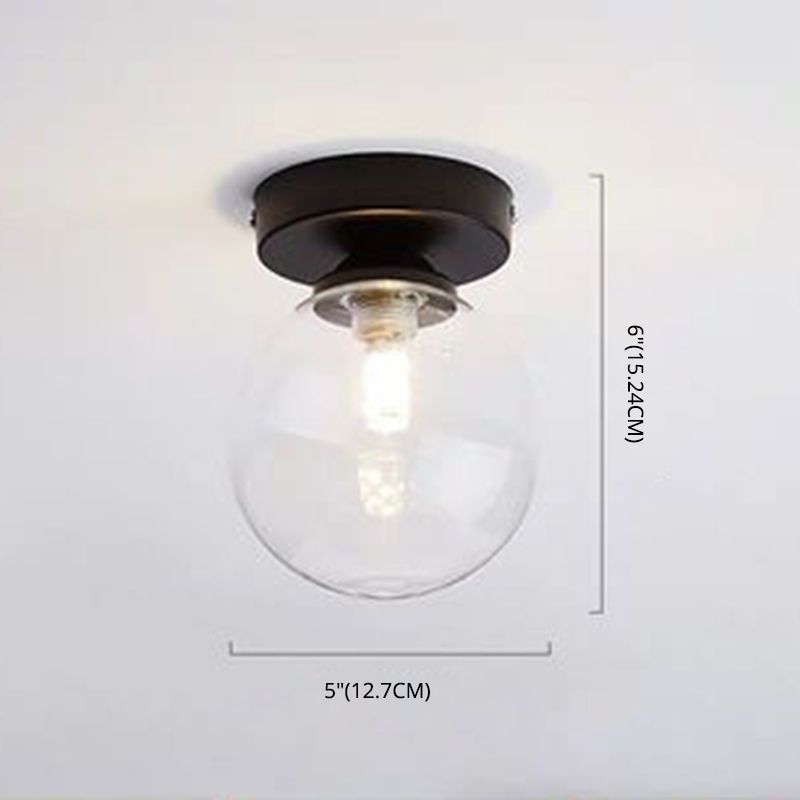 Lámpara de techo minimalista con iluminación empotrada para vestíbulo de una sola bombilla con pantalla de cristal esférica