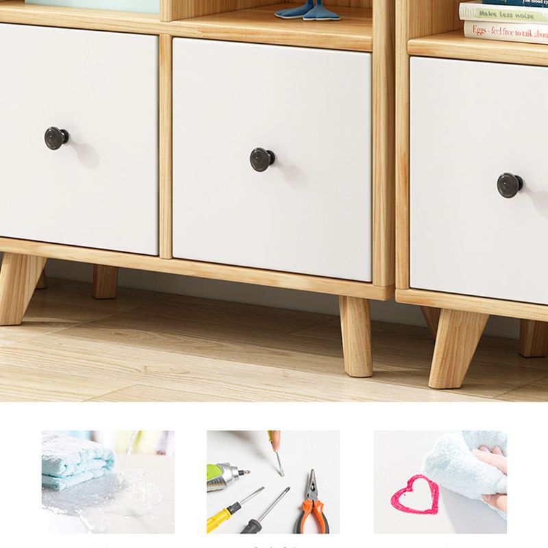 Natural Modern Bookshelf Wood Closed Back Bookcase with Drawer Storage