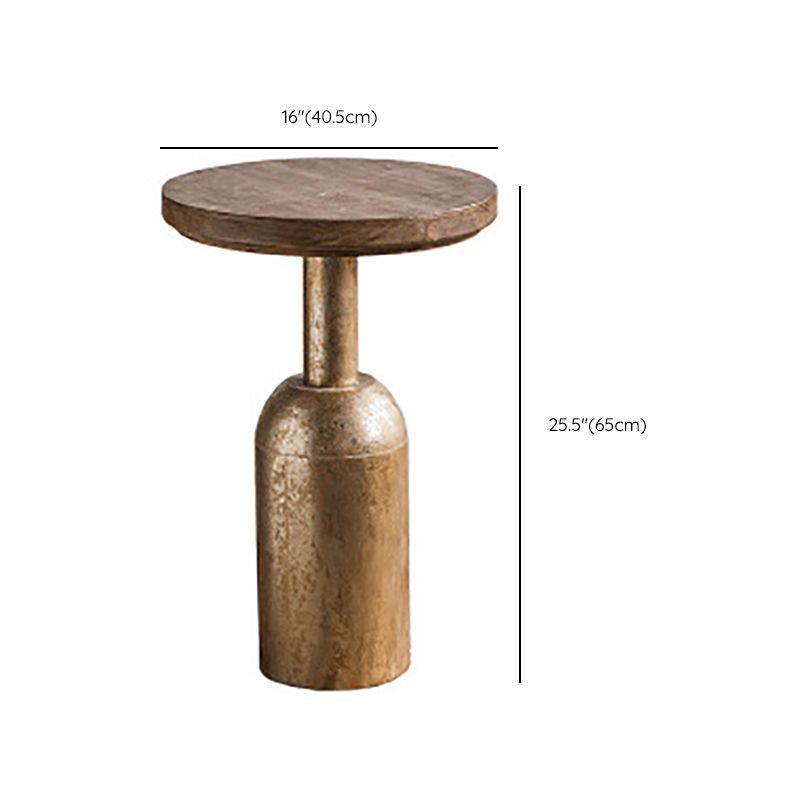 French Country Wood Round Top Side Table Distressed Iron Base End Table