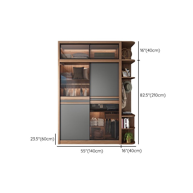 Brown and Gray Storage Cabinet Modern Sliding Door Cabinet with Drawers