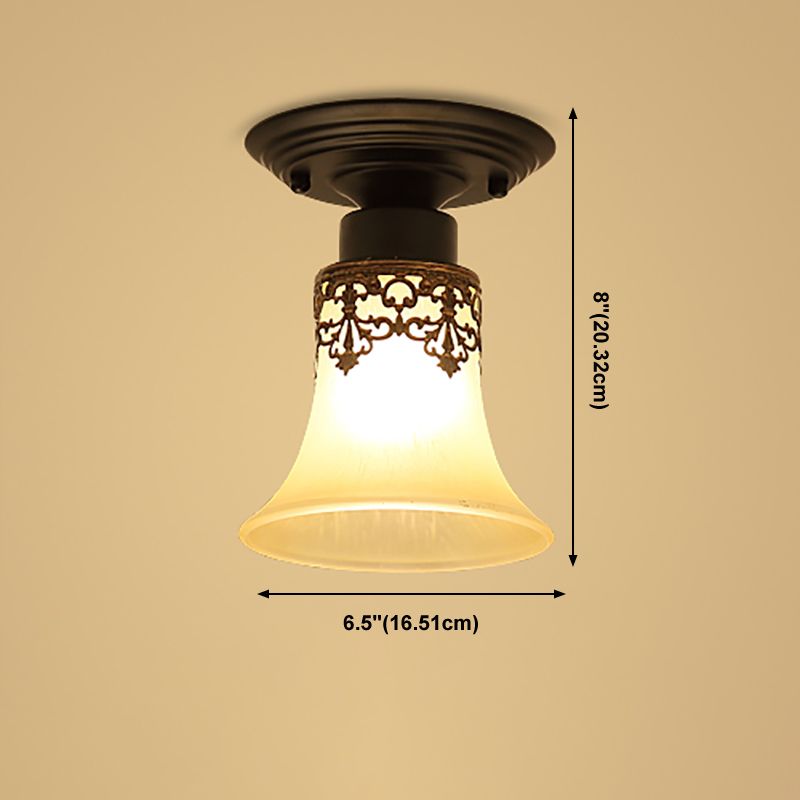 Black Close to Ceiling Light Simple-Style Glass Shade Semi Flush Mount Ceiling Light