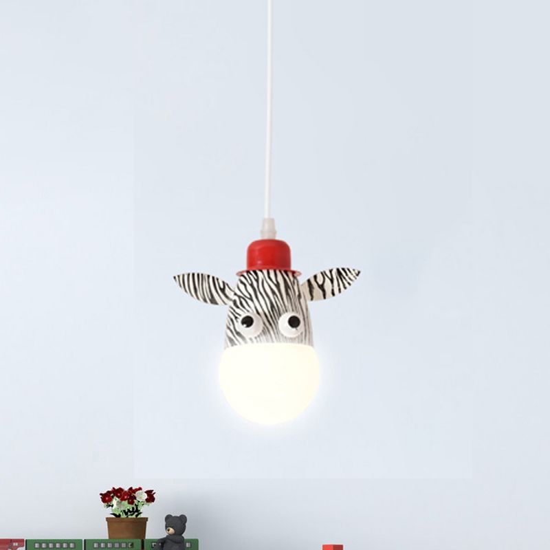 Kids Horse/Giraffe/Monkey Pendant Lamp White Glass 1-Head Children Bedroom Suspended Lighting Fixture