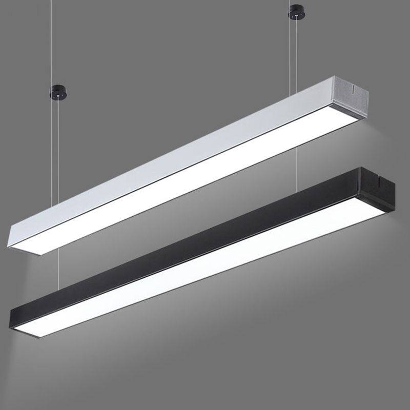 Luz de colgante LED lineal acrílico Minimalismo Lámpara colgante de techo negro/blanco para el cargo, 2 "/3"/4 "de ancho