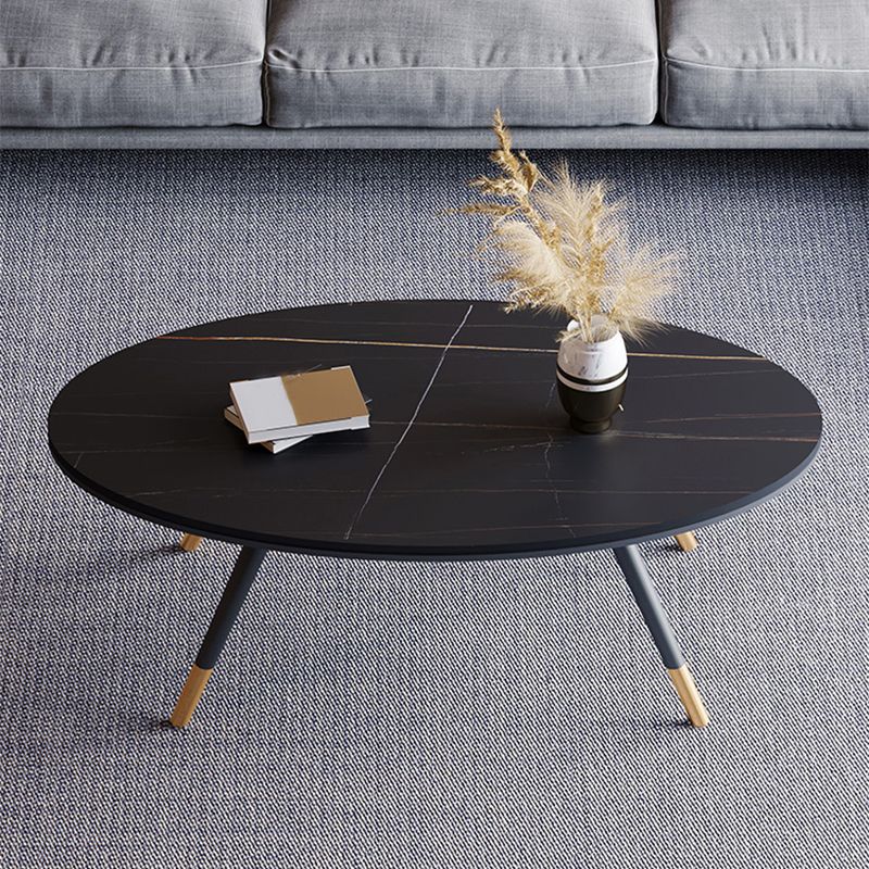 17.71" Tall 4 Legs Oval Coffee Table Stone Top Cocktail Table