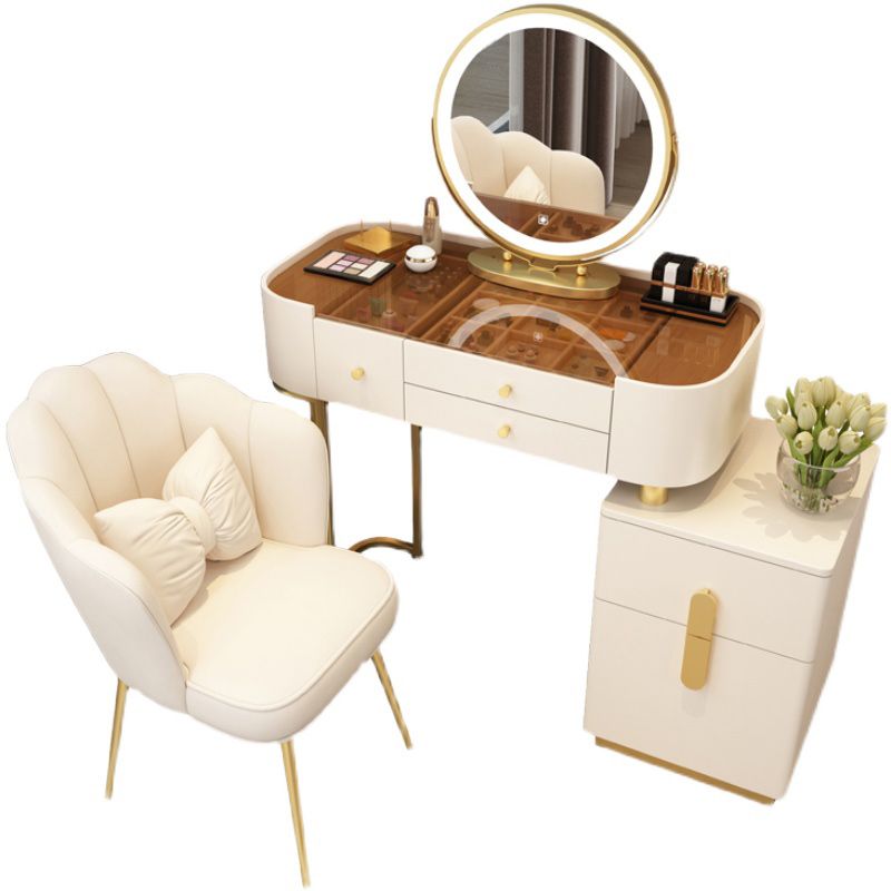 Glam Glass Vanity Dressing Table Bedroom Mirror Makeup Vanity Desk with Drawer