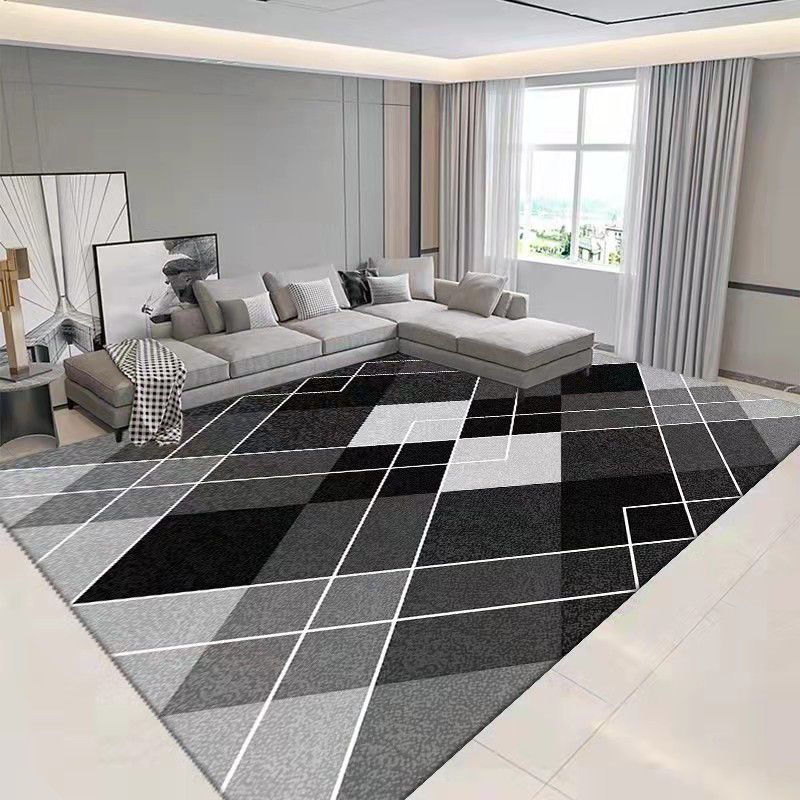 Black Modern Rug Polyester Abstract Pattern Rug Washable Rug for Home Decor