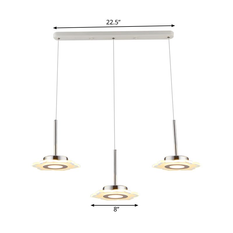 Modernism Flower Cluster Pendant Acrylic 3-Head LED Dinging Room Lamp in Warm/White/Natural Light with Linear/Round Canopy