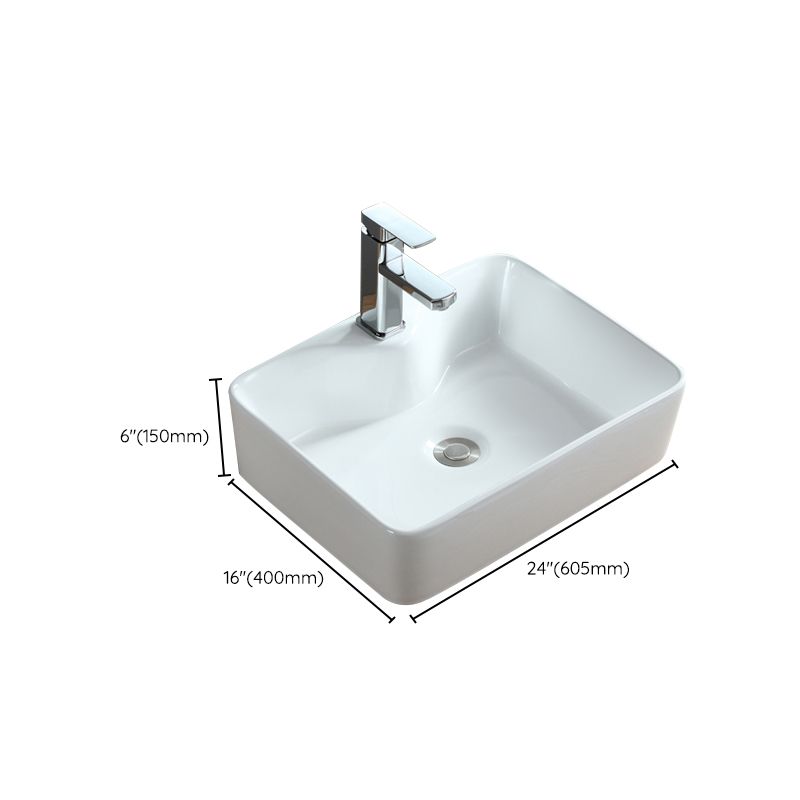 Modern Bathroom Sink Porcelain Rectangular Vessel with Pop-Up Drain