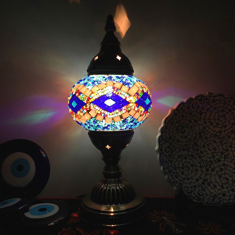 Lampada da tavolo sferica tradizionale blu/verde/fluorescente vetro giallo 1 bulbo soggiorno illuminazione