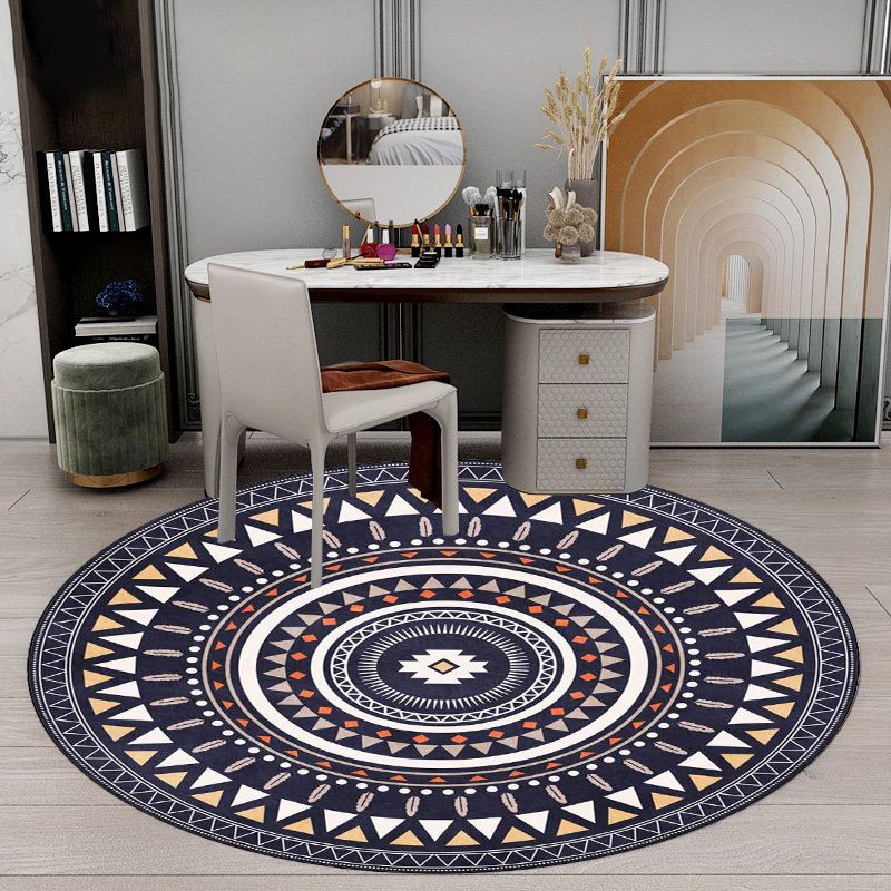 Vintage Concentric Circles Pattern Rug Blue and Green Tribal Rug Polyester Washable Anti-Slip Backing Area Rug for Living Room
