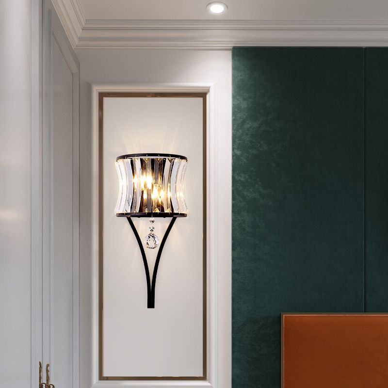 Lámpara de pared geométrica de cristal en moderna luz de pared de hierro forjado de estilo de lujo para espacios interiores