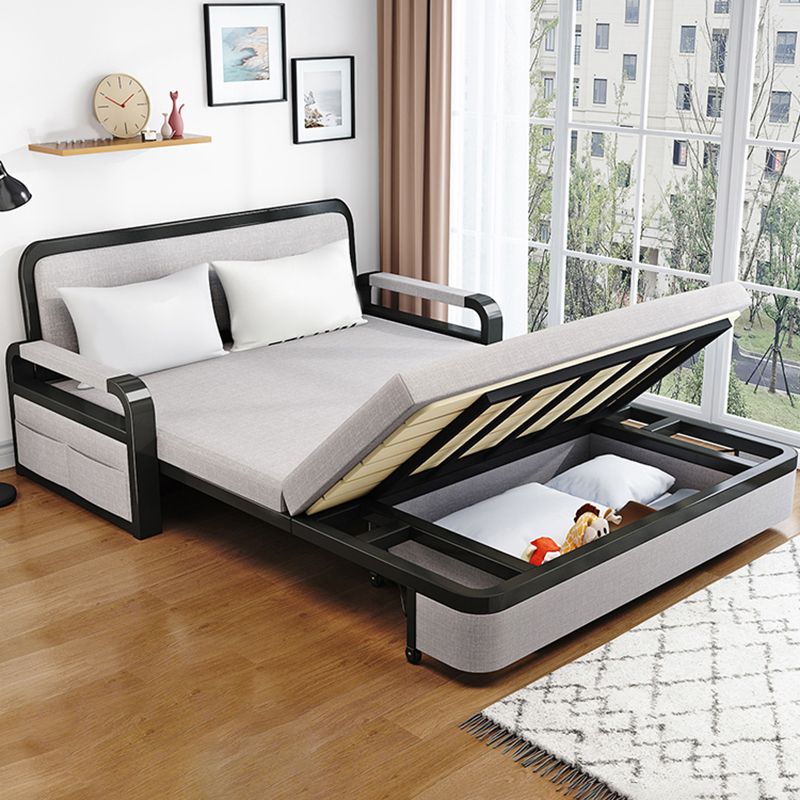 Contemporary Foldable Futon Sleeper Gray Futon and Mattress with Storage