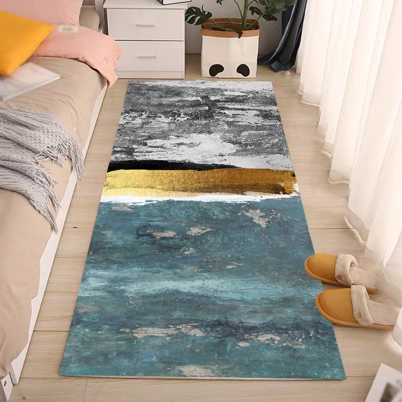 Gold Modern Rug Polyester Abstract Pattern Rug Washable Rug for Living Room