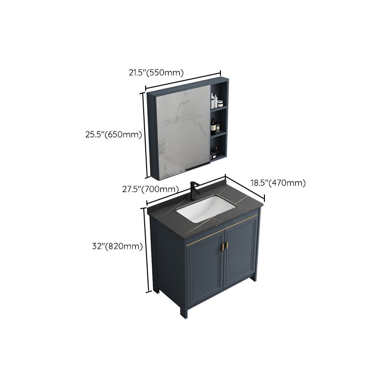 Blue Bathroom Vanity Metal Frame Single Sink Rectangle Mirror Bath Vanity with 2 Doors