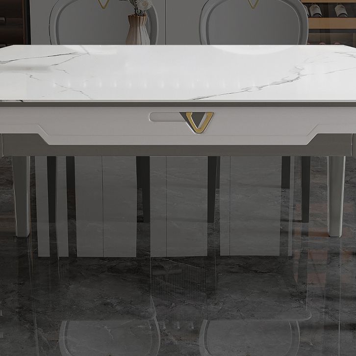 Modern Extendable Dining Table White Round Stone Tabletop for Home