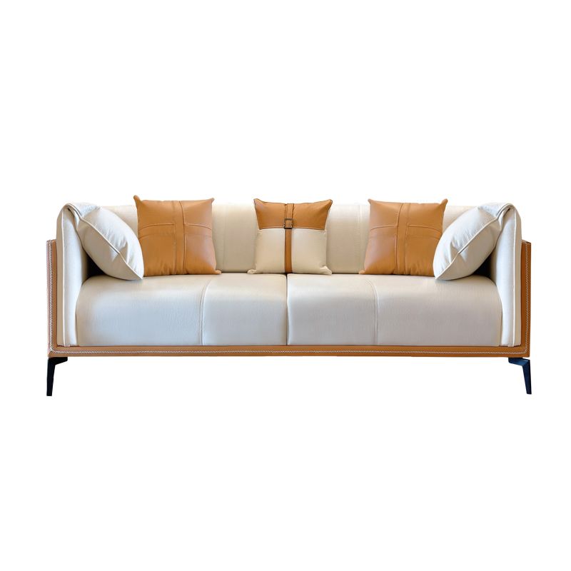 29.5" H Contemporary Faux Leather Pillow Top Arm Sofa for Living Room