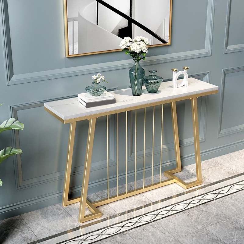Glam Iron Console Sofa Table Rectangle Marble End Table for Hall