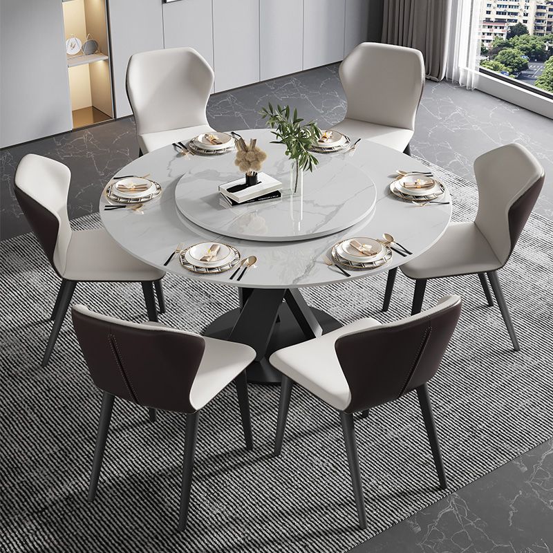 Modern Round Table Sintered Stone Dining Table with Turntable for Home