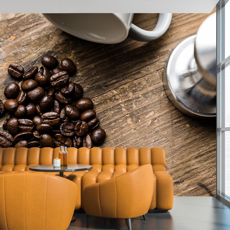 Horizontal Photography Coffee Beans Mural Mildew Resistant for Coffee Shop