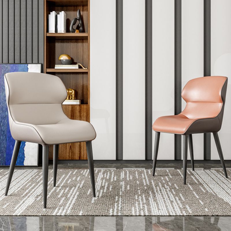 Modern Style Arm Side Chairs Faux Leather Chair with Metal Legs for Kitchen