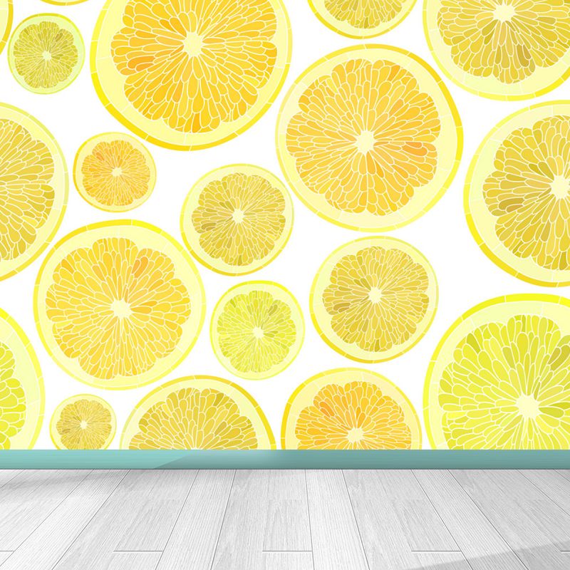Huge Lemon Slices Mural Wallpaper Yellow Non-Woven Wall Art for Home Decor, Personalised