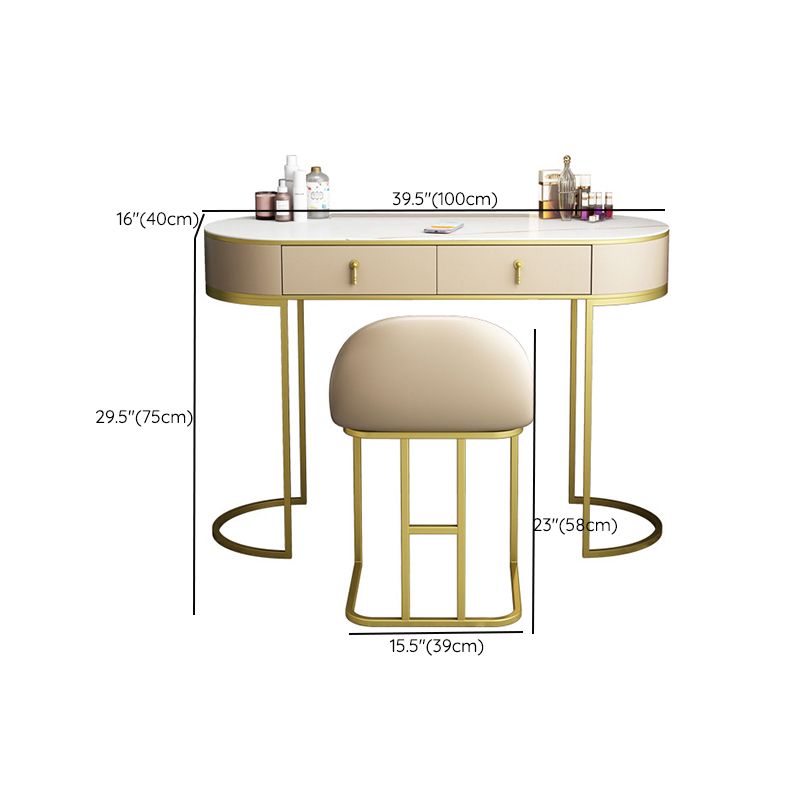 Wood and Metal Vanity Table Luxurious Makeup Desk with 2 Drawers