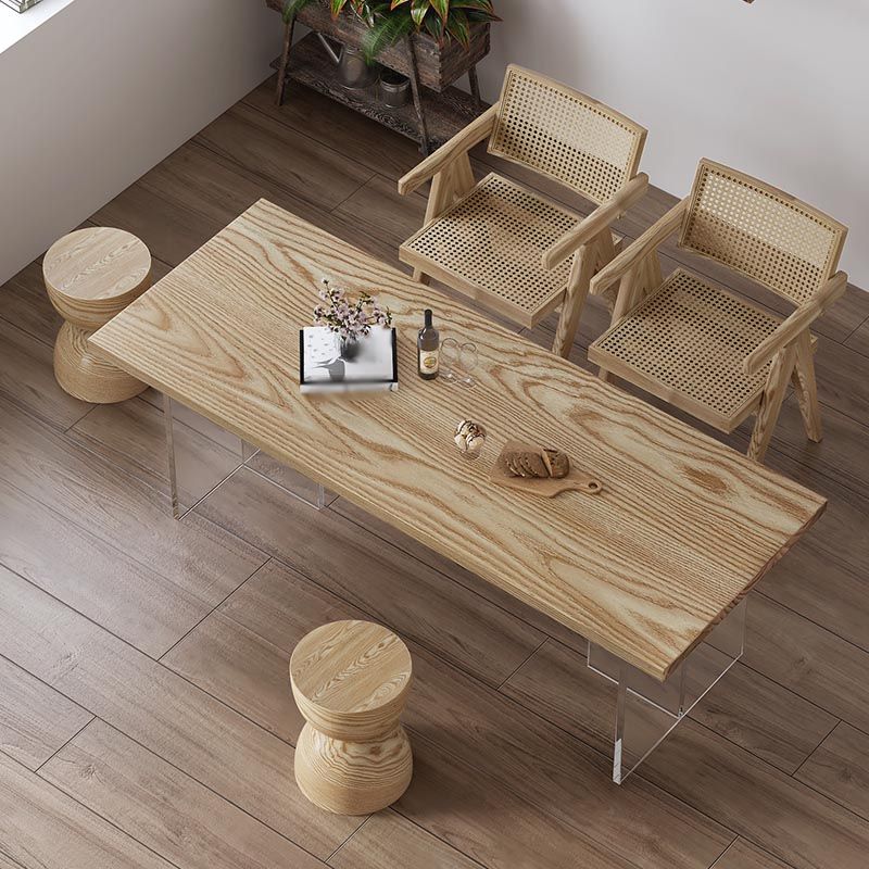 Acrylic Double Pedestal Dining Table Modern Rectangle Dining Room Table with Wood Top