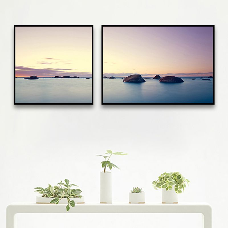 Multi-Piece Sea Scenery Canvas Modern Style Wall Art Print in Soft Color for Bedroom