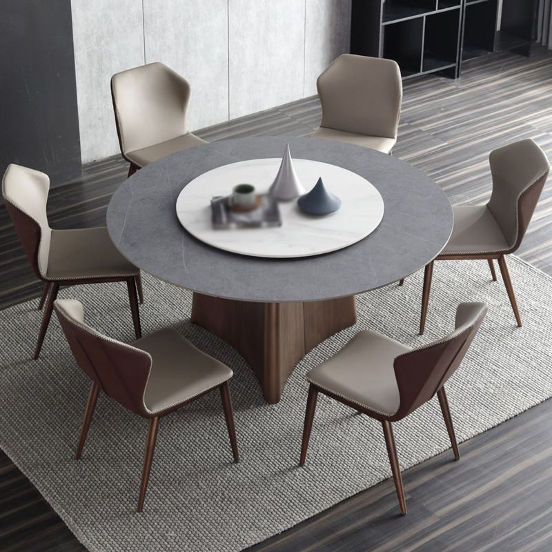Contemporary Round Stone Standard Height Table Dining Table with Pedestal Base