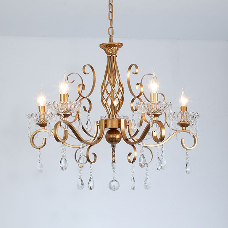 Messing Finish Kerze Kronleuchter Retro Metal Wohnzimmer Anhängerlampe mit Wirbelarm
