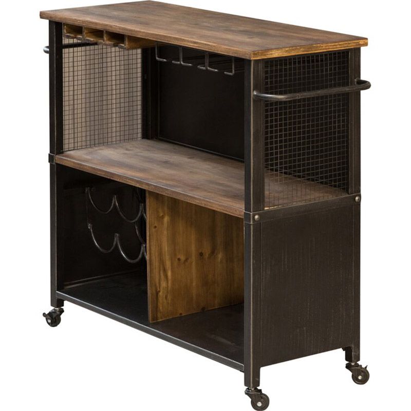 Modern Open Storage Kitchen Trolley Rolling Prep Table with Wine Storage