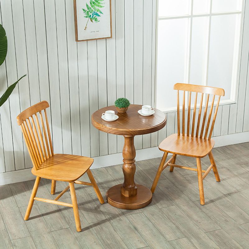 Pedestal Base Round Wooden Table in Brown Modern Style Coffee Table