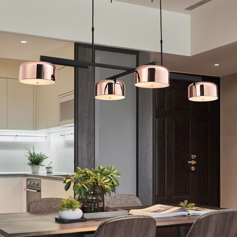 Linear Shape Pendant Light Modern Style Metal 4 Lights Island Lamps in Gold