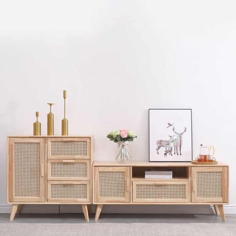 Contemporary Storage Cabinet with Drawers and Solid Wood Legs