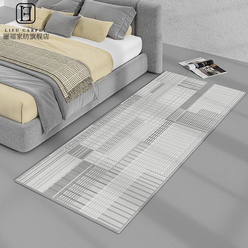 Modern Drawing Room Area Rug Grey Geometric Pattern Area Carpet Polyester Non-Slip Backing Carpet