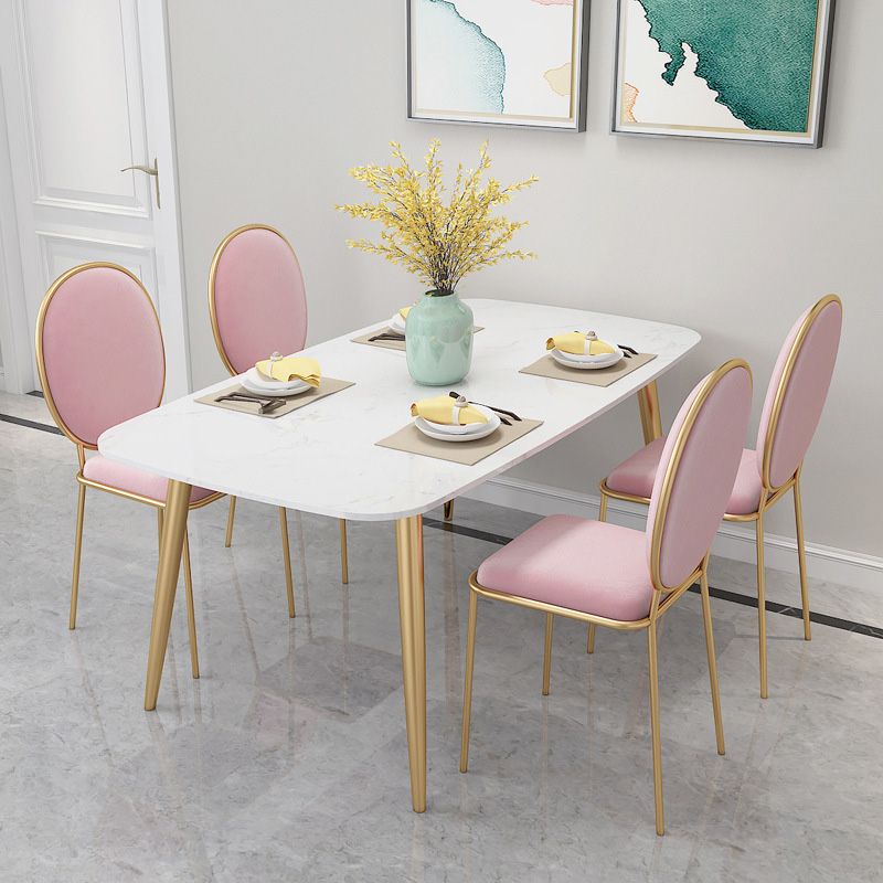 Rectangle Golden Base Dining Table Glam Faux Marble Table for Dining Room