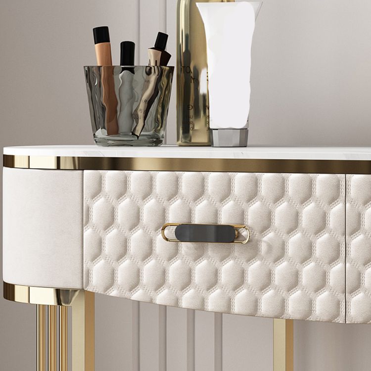 5 Drawers 29.52" High Vanity Set with Stool Faux Leather Dresser